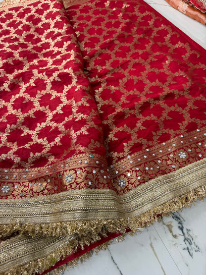 Banarasi Soft Warm Silk Saree With Mirror And Pearl Work