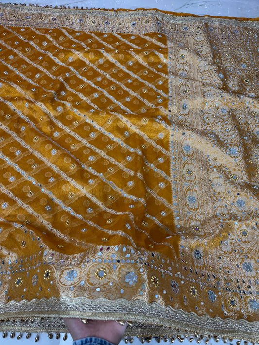 Banarasi Soft Tissue Silk Saree With Mirror And Pearl Work