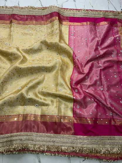 Banarasi Soft Tissue Silk Saree With Mirror Work and Pearl Work