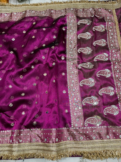Banarasi Tissue Silk Saree With Mirror And Pearl Work