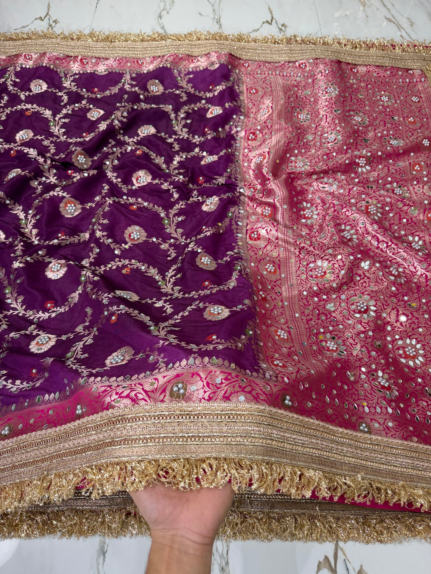 Banarasi Soft Semi Georgette Silk Saree With Mirror And Pearl Work
