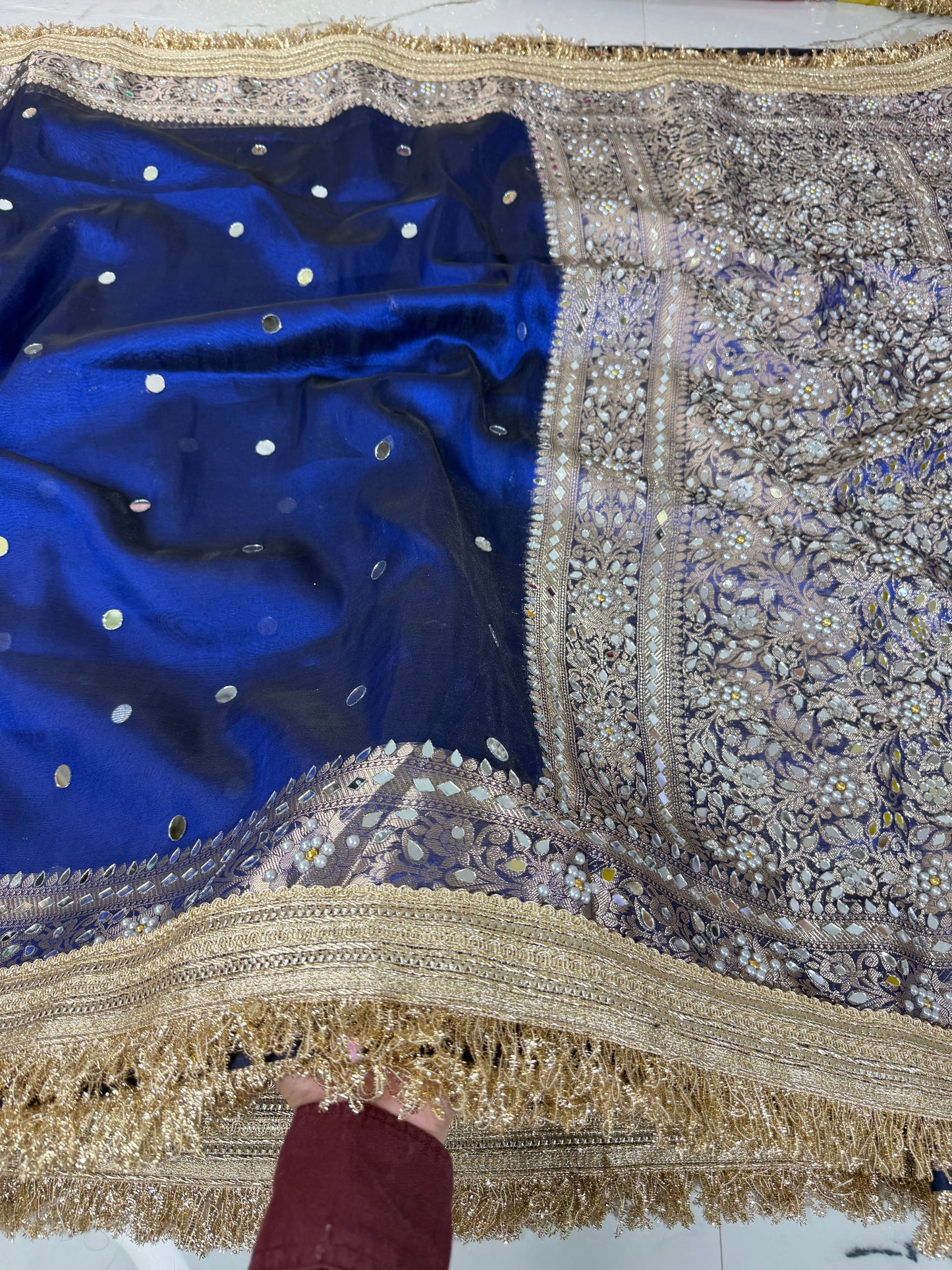 Banarasi Soft Tissue Silk Saree With Mirror And Pearl Work