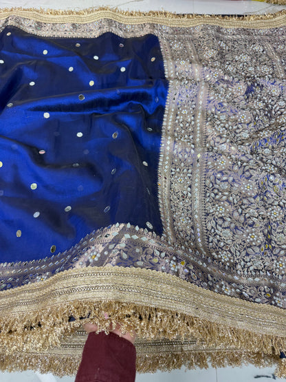 Banarasi Soft Tissue Silk Saree With Mirror And Pearl Work