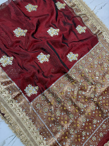 Banarasi Soft Tissue Silk Saree With Embroidery Work With Mirror And Ghunghroo Work