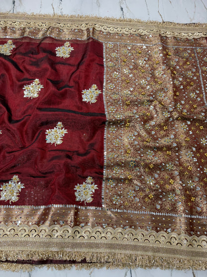 Banarasi Soft Tissue Silk Saree With Embroidery Work With Mirror And Ghunghroo Work