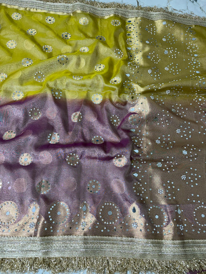 Banarasi Soft Tissue Silk Saree With Mirror And Pearl Work