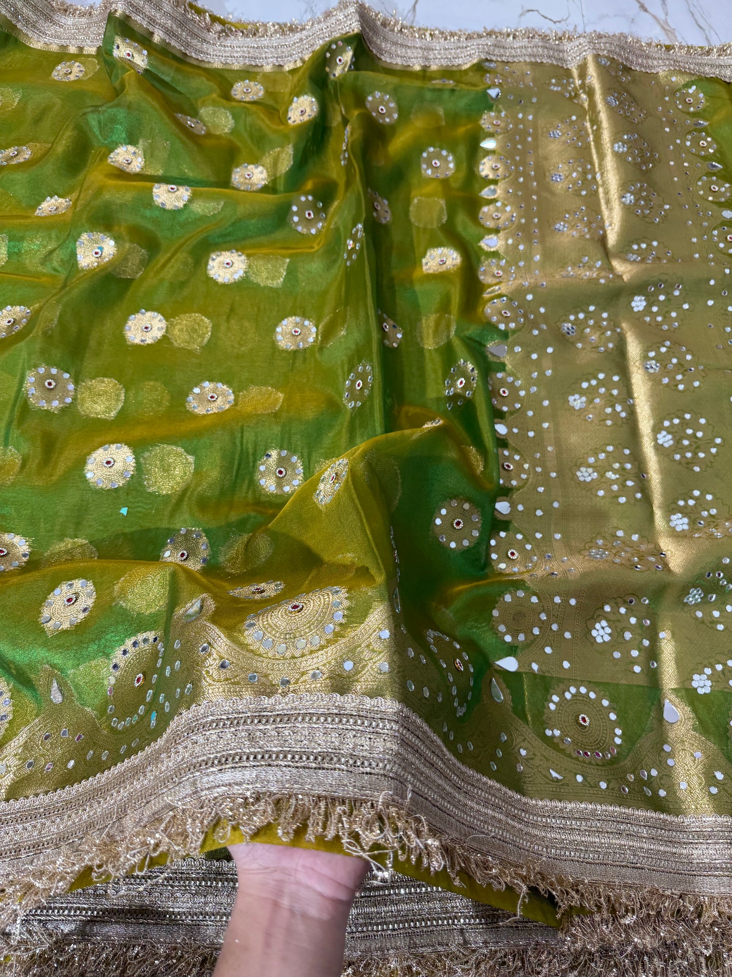 Banarasi Soft Tissue Silk Saree With Mirror Work