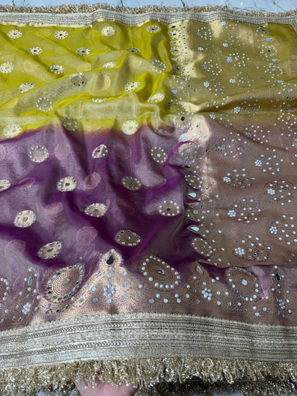Banarasi Soft Tissue Silk Saree With Mirror And Pearl Work