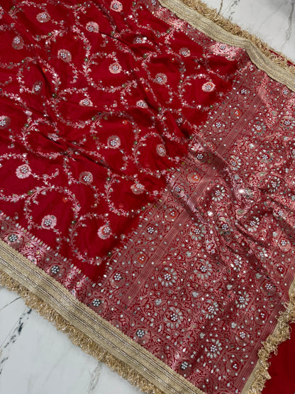 Banarasi Soft Semi Georgette Silk Saree With Mirror And Pearl Work