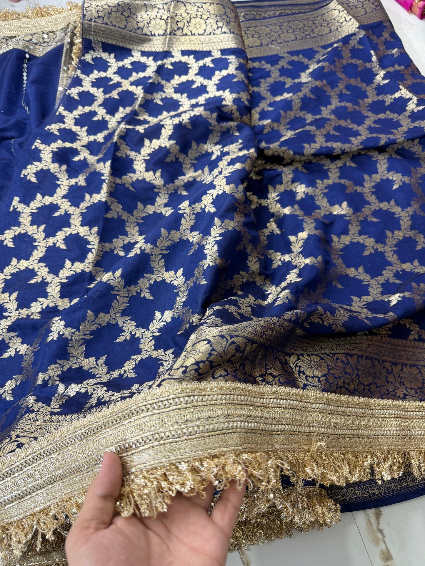 Banarasi Soft Warm Silk Saree With Mirror And Pearl Work