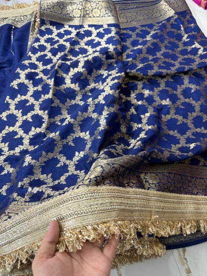 Banarasi Soft Warm Silk Saree With Mirror And Pearl Work
