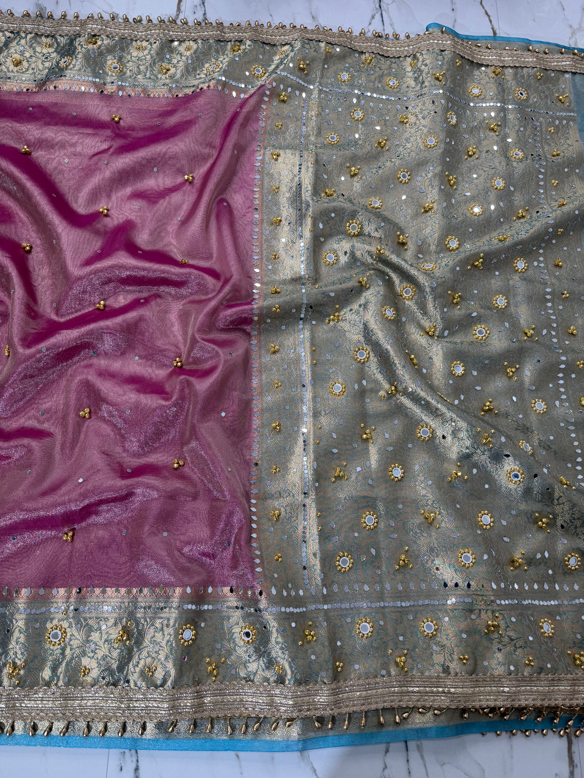 Banarasi Soft Tissue Silk Saree With Mirror And Ghunghroo Work