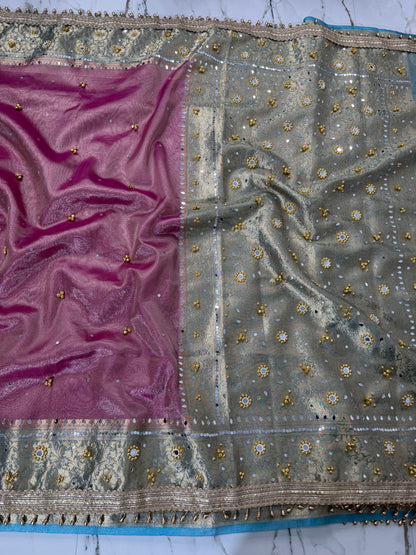 Banarasi Soft Tissue Silk Saree With Mirror And Ghunghroo Work