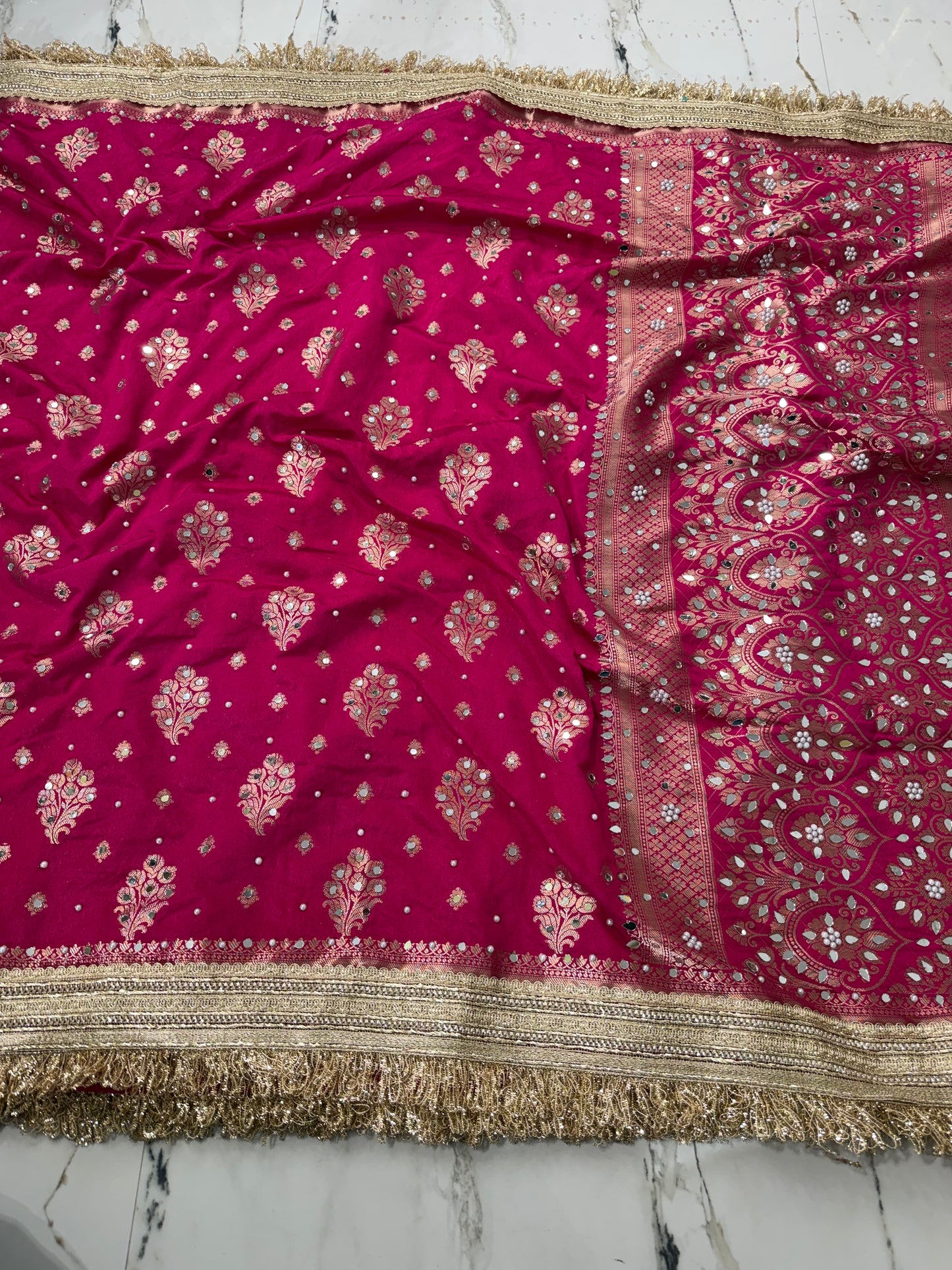 Banarasi Soft Warm Silk Saree With Mirror And Pearl Work