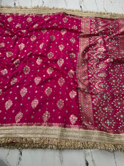 Banarasi Soft Warm Silk Saree With Mirror And Pearl Work