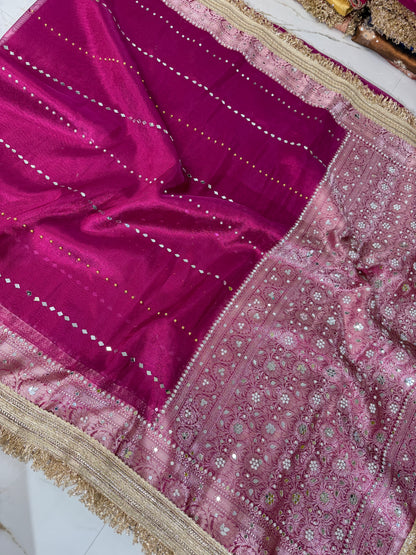 Banarasi Soft Tissue Silk Saree With Mirror And Pearl Work