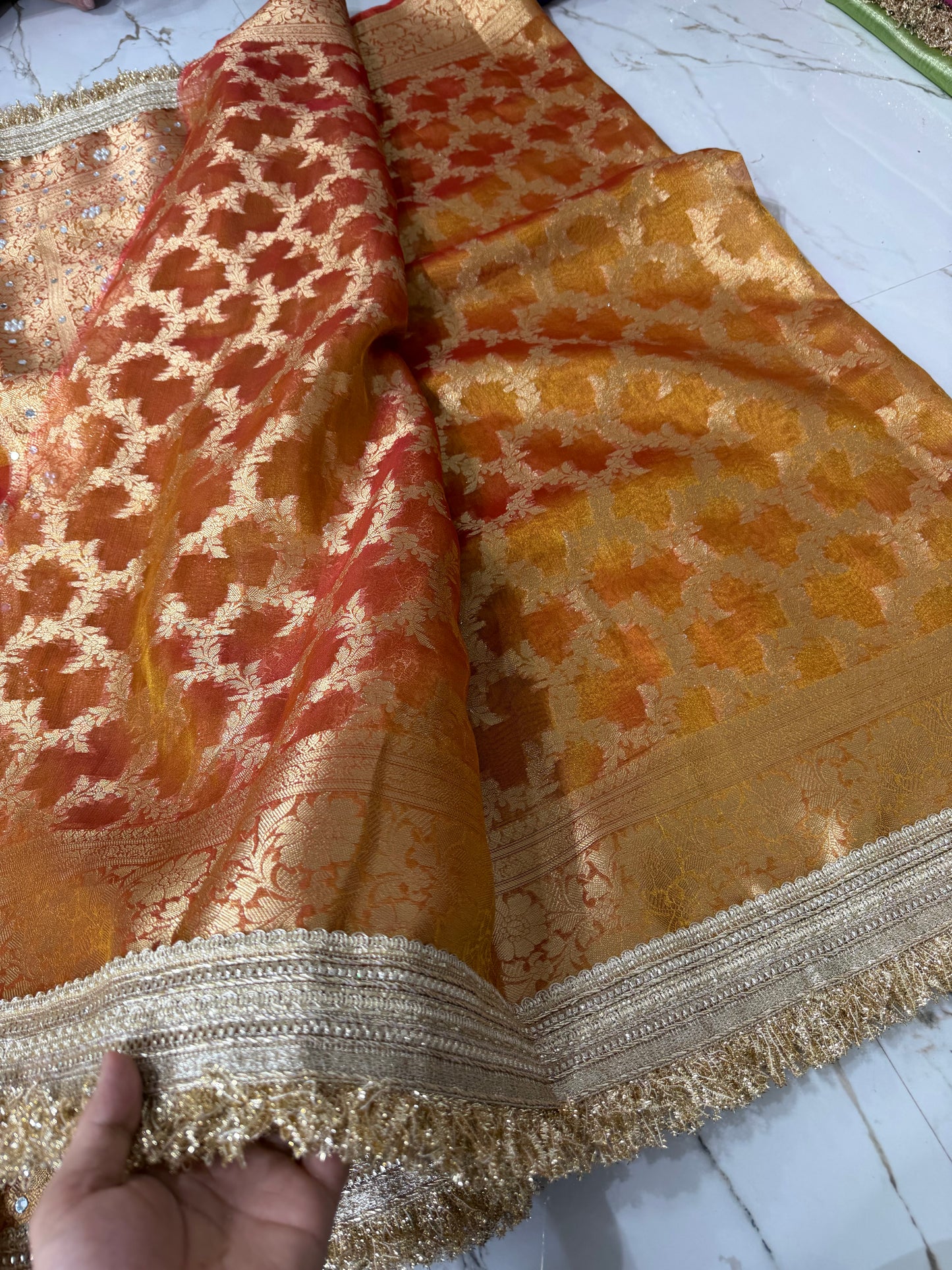 Banarasi Soft Tissue Silk Saree With Mirror Work