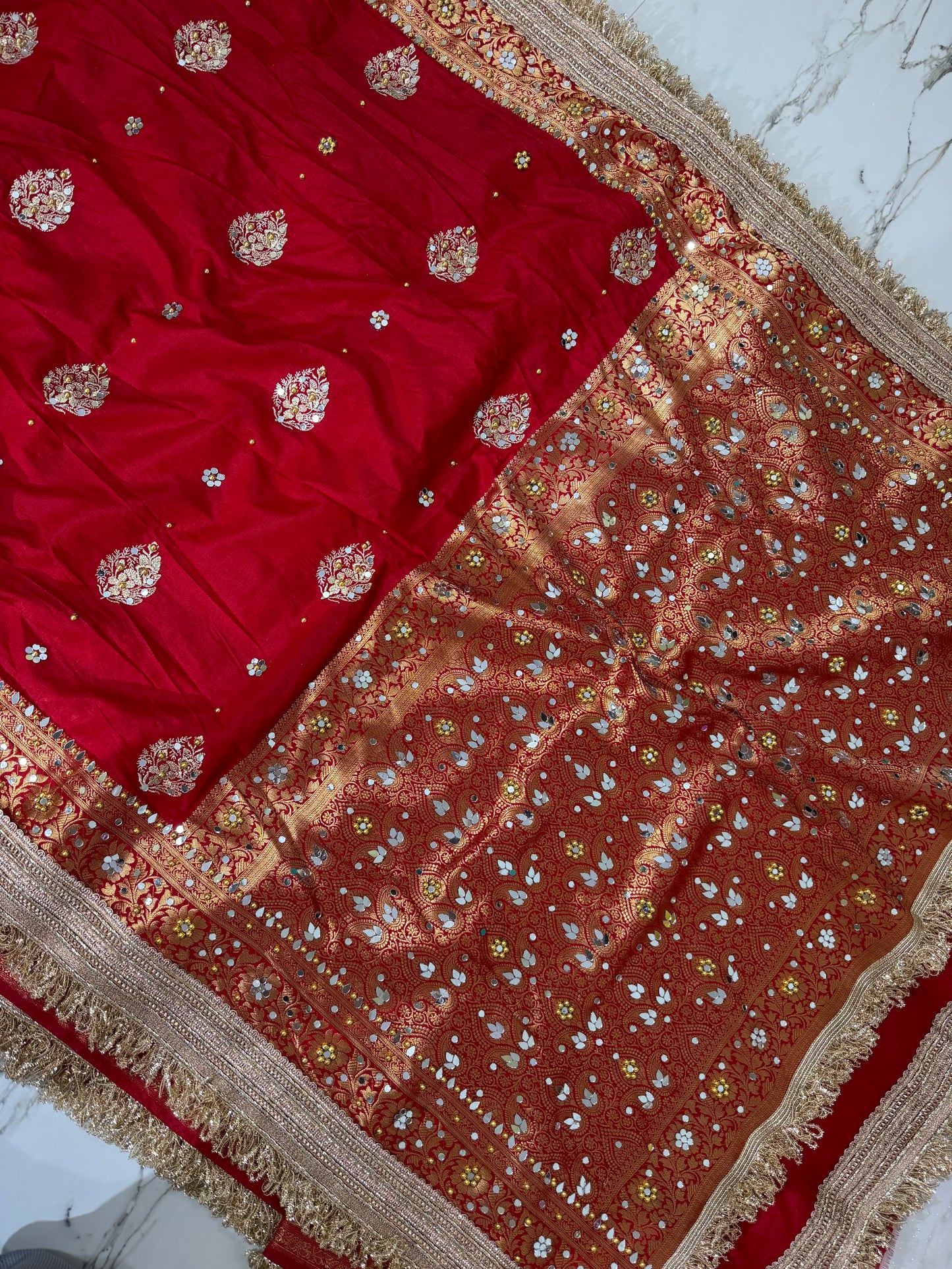 Banarasi Soft Warm Silk Saree With Mirror And Pearl Work