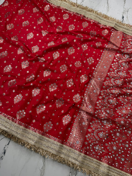 Banarasi Soft Warm Silk Saree With Mirror And Pearl Work