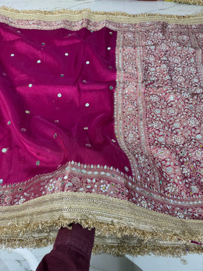Banarasi Soft Tissue Silk Saree With Mirror And Pearl Work