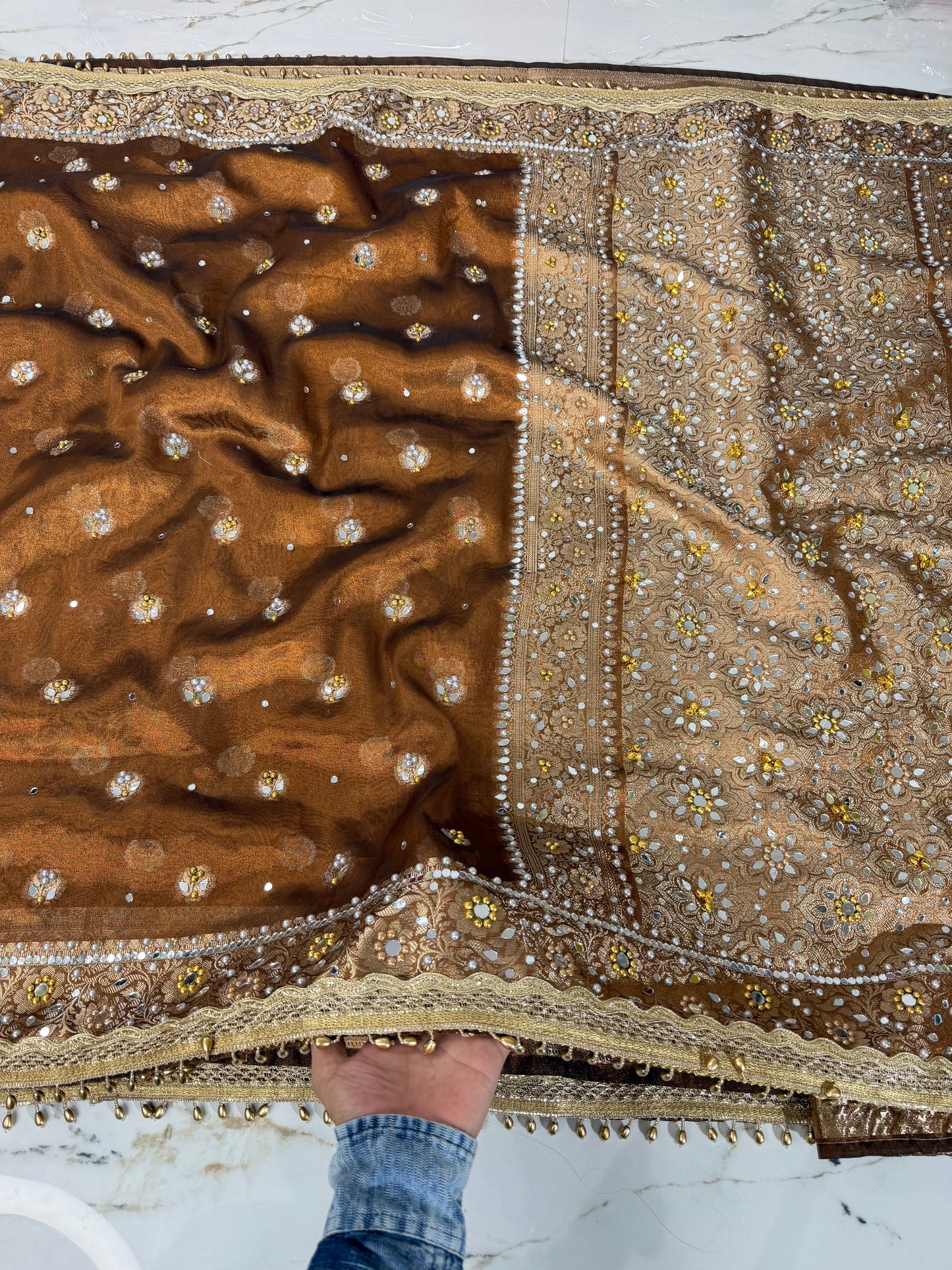 Banarasi Soft Tissue Silk Saree With Mirror And Ghunghroo Work