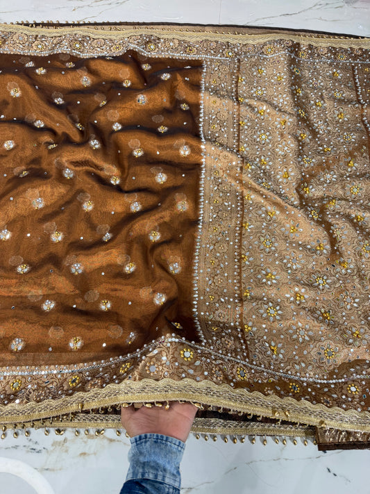 Banarasi Soft Tissue Silk Saree With Mirror And Ghunghroo Work