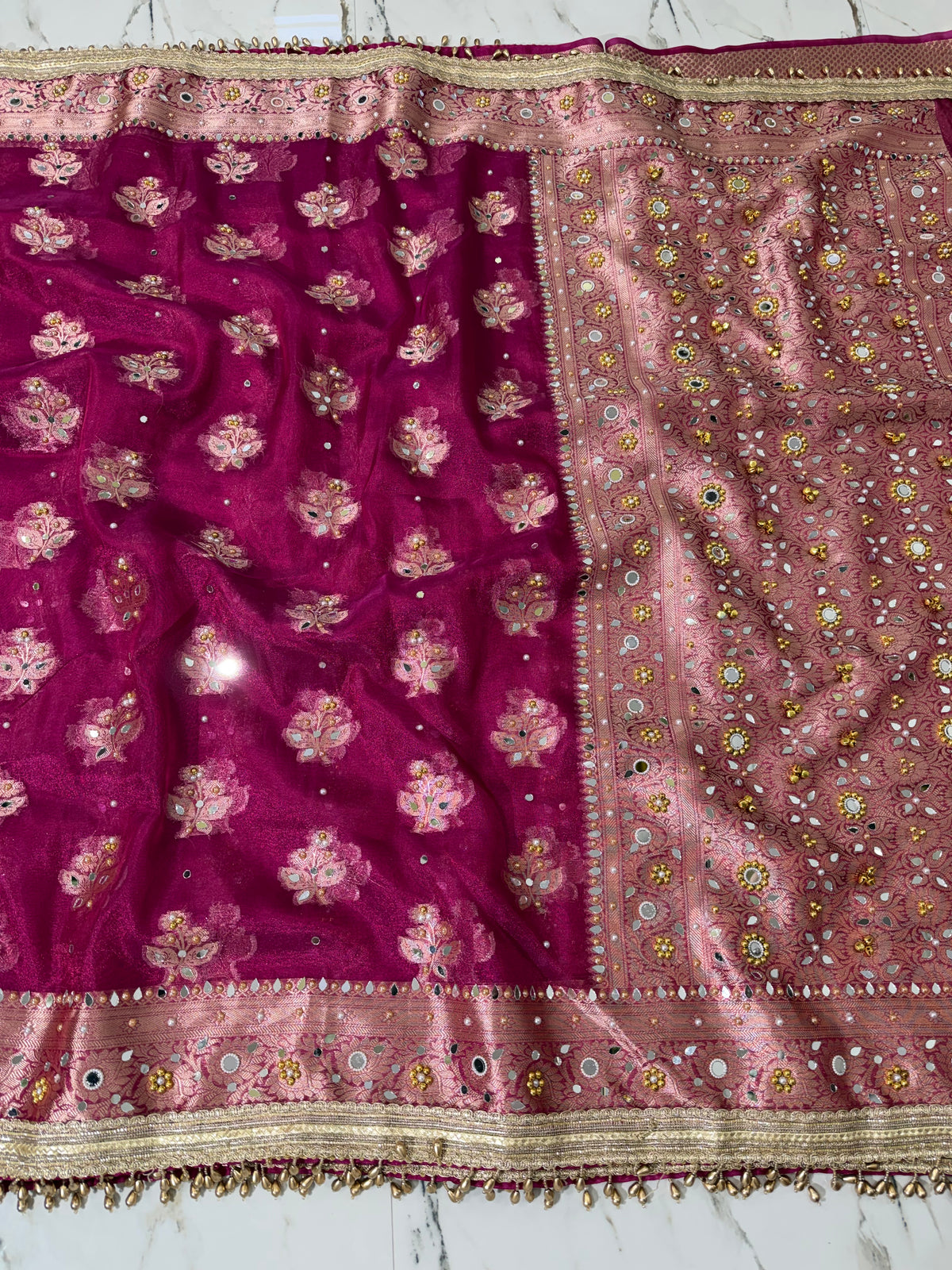 Banarasi Soft Tissue Silk Saree With Mirror And Ghunghroo Work