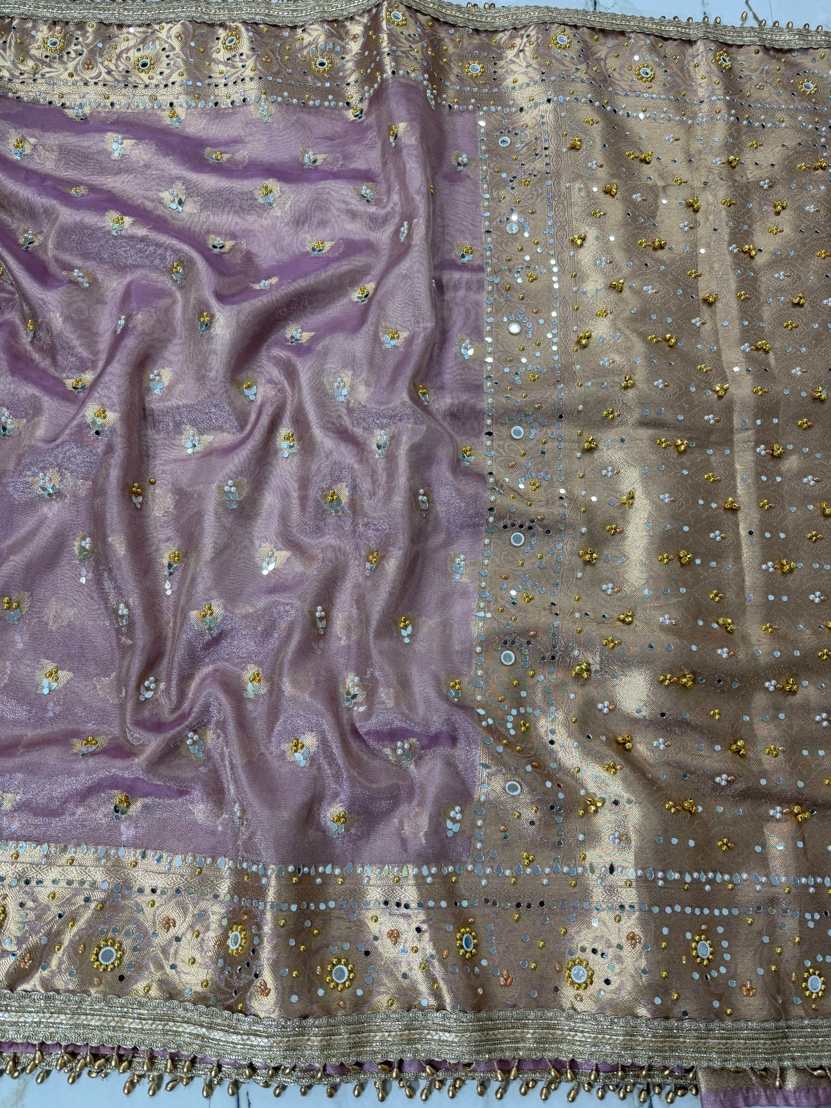Banarasi Soft Tissue Silk Saree With Mirror And Ghunghroo Work