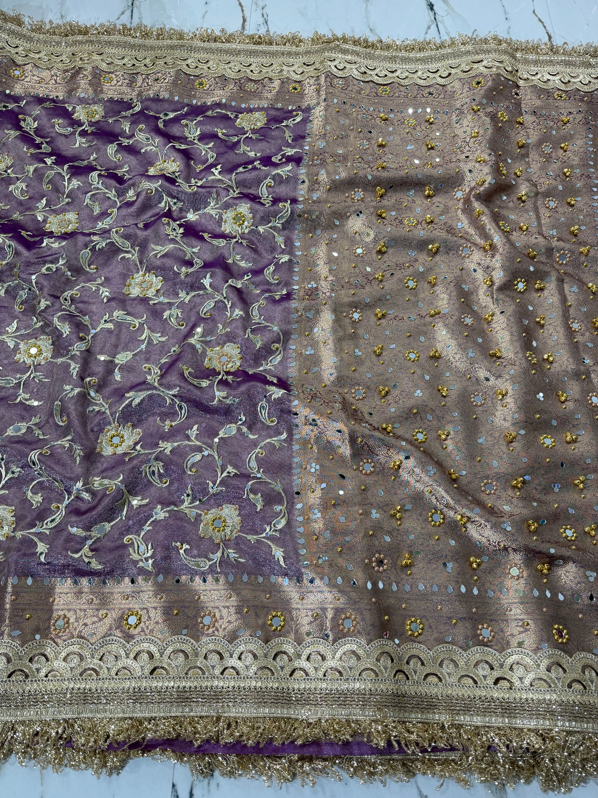 Banarasi Soft Tissue Silk Saree With Embroidery Work With Mirror And Ghunghroo Work