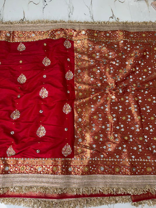 Banarasi Soft Warm Silk Saree With Mirror And Pearl Work