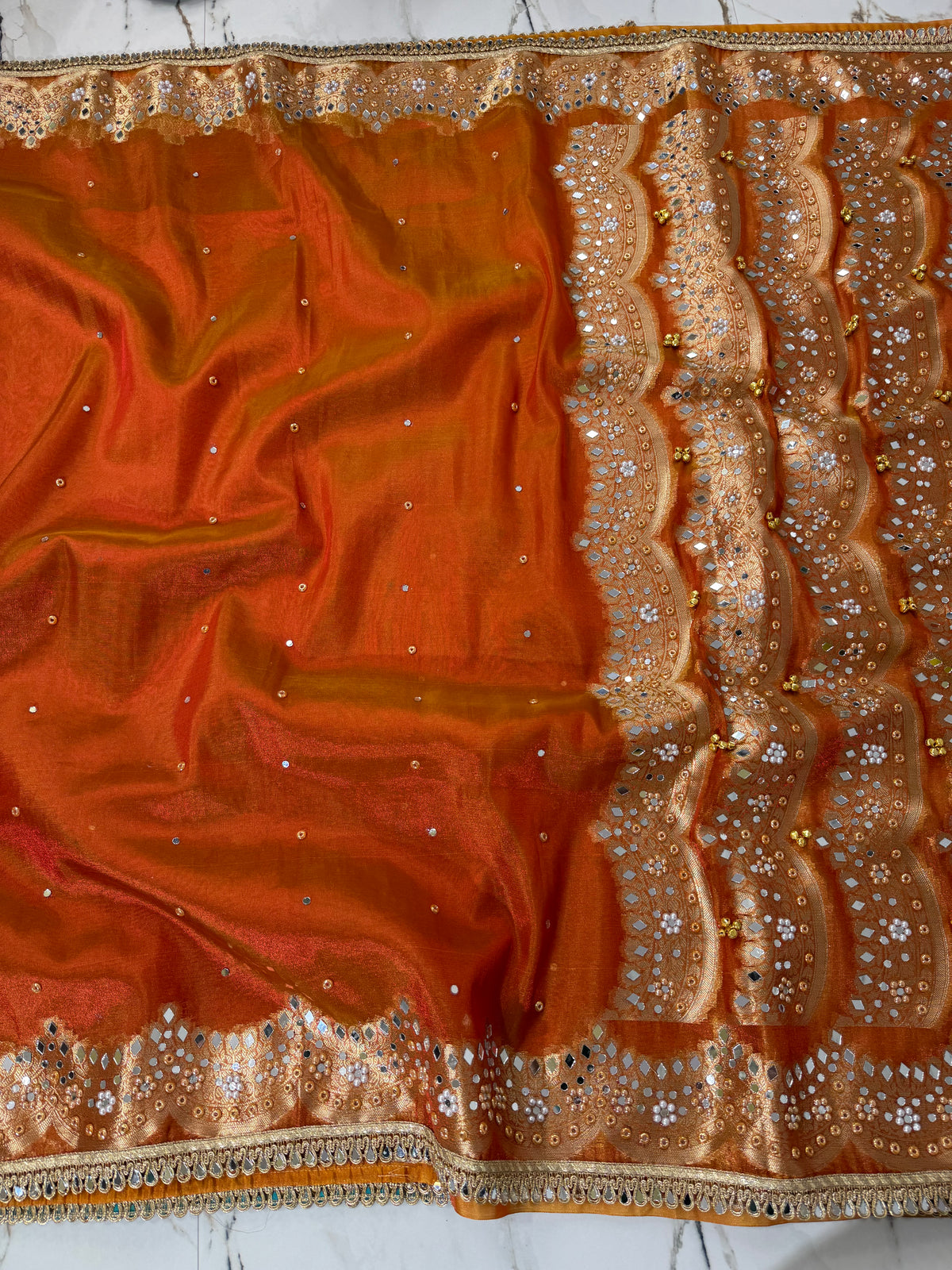 Banarasi Soft Tissue Silk Saree With Mirror And Ghunghroo Work