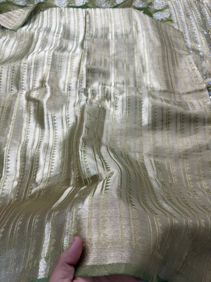 Banarasi Soft Tissue Silk Saree With Mirror And Pearl Work