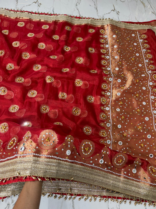 Banarasi Soft Tissue Silk Saree With Mirror And Ghunghroo Work