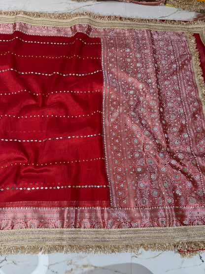 Banarasi Soft Tissue Silk Saree With Mirror And Pearl Work