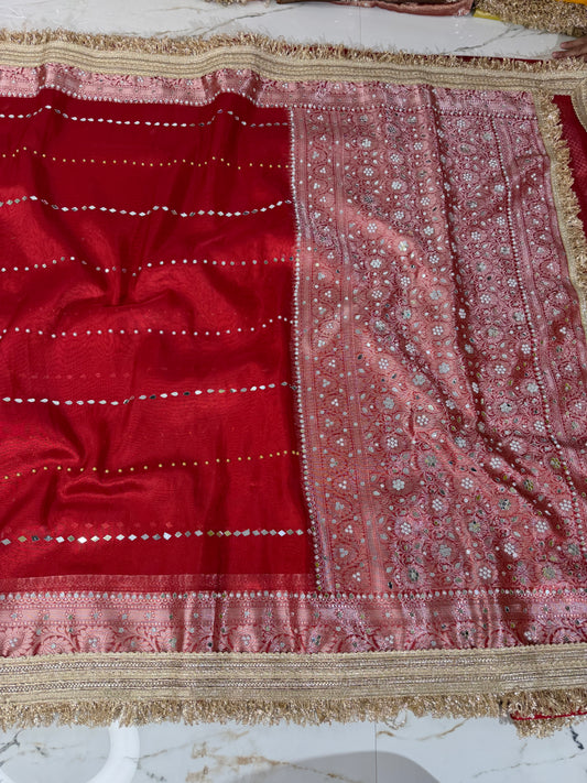 Banarasi Soft Tissue Silk Saree With Mirror And Pearl Work