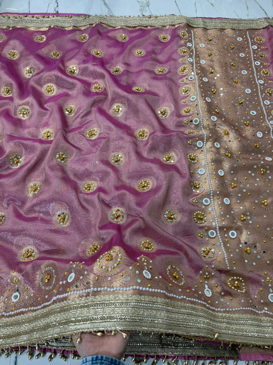 Banarasi Soft Tissue Silk Saree With Mirror And Ghunghroo Work