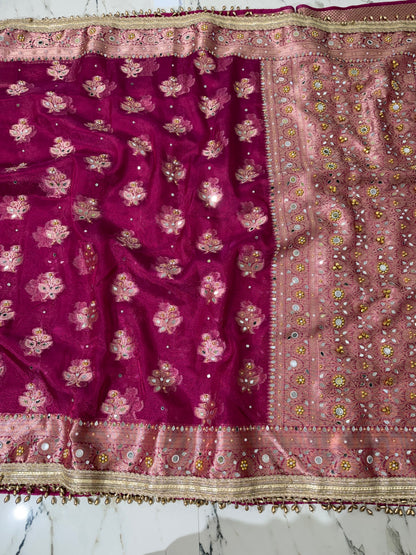 Banarasi Soft Tissue Silk Saree With Mirror And Ghunghroo Work
