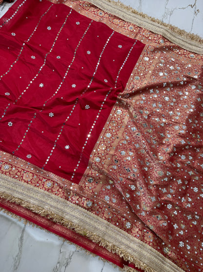 Banarasi Soft Warm Silk Saree With Mirror And Pearl Work