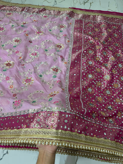 Banarasi Soft Georgette Silk Saree With Mirror And Pearl Work