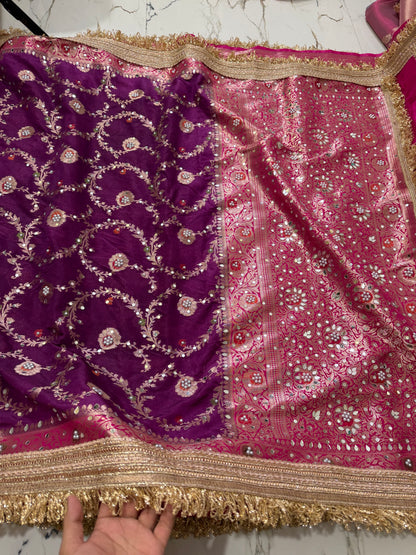 Banarasi Soft Semi Georgette Silk Saree With Mirror And Pearl Work