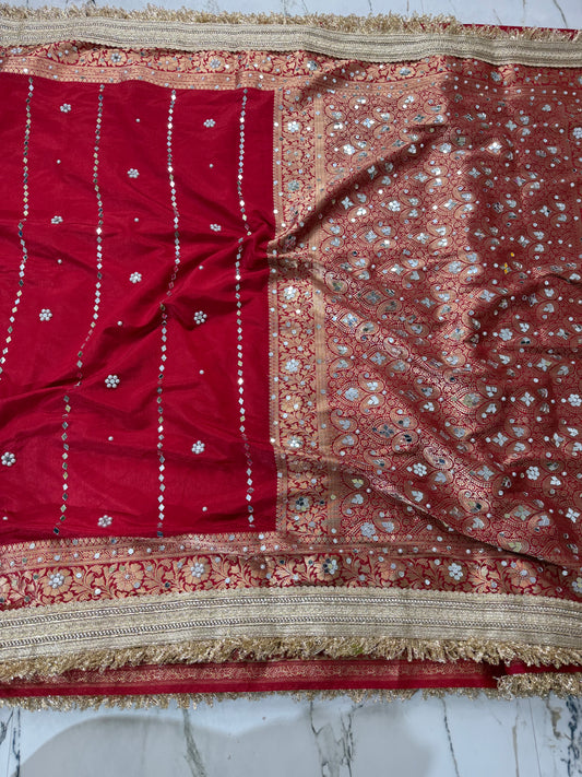 Banarasi Soft Warm Silk Saree With Mirror And Pearl Work