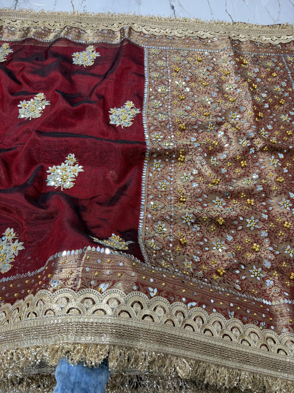 Banarasi Soft Tissue Silk Saree With Embroidery Work With Mirror And Ghunghroo Work