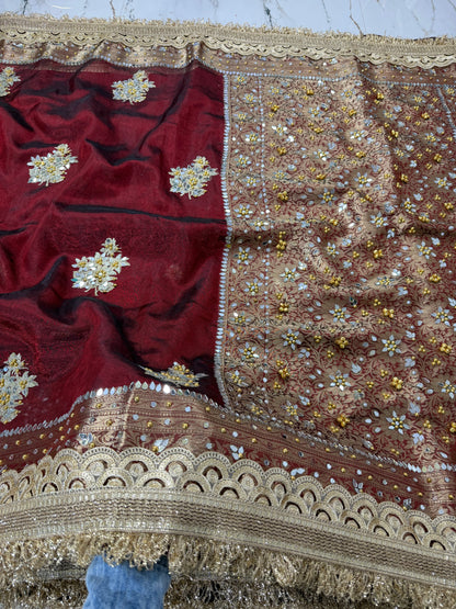 Banarasi Soft Tissue Silk Saree With Embroidery Work With Mirror And Ghunghroo Work