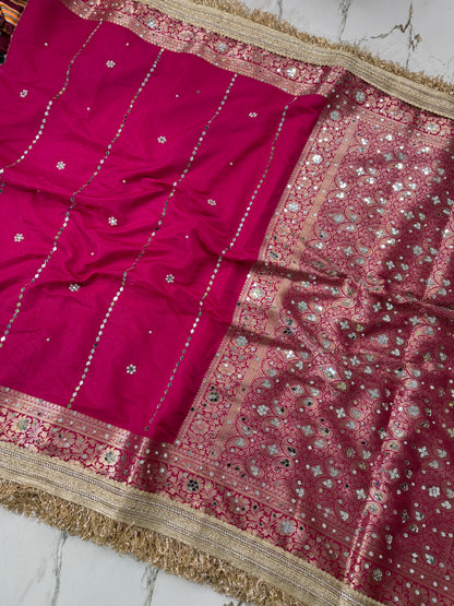 Banarasi Soft Warm Silk Saree With Mirror And Pearl Work