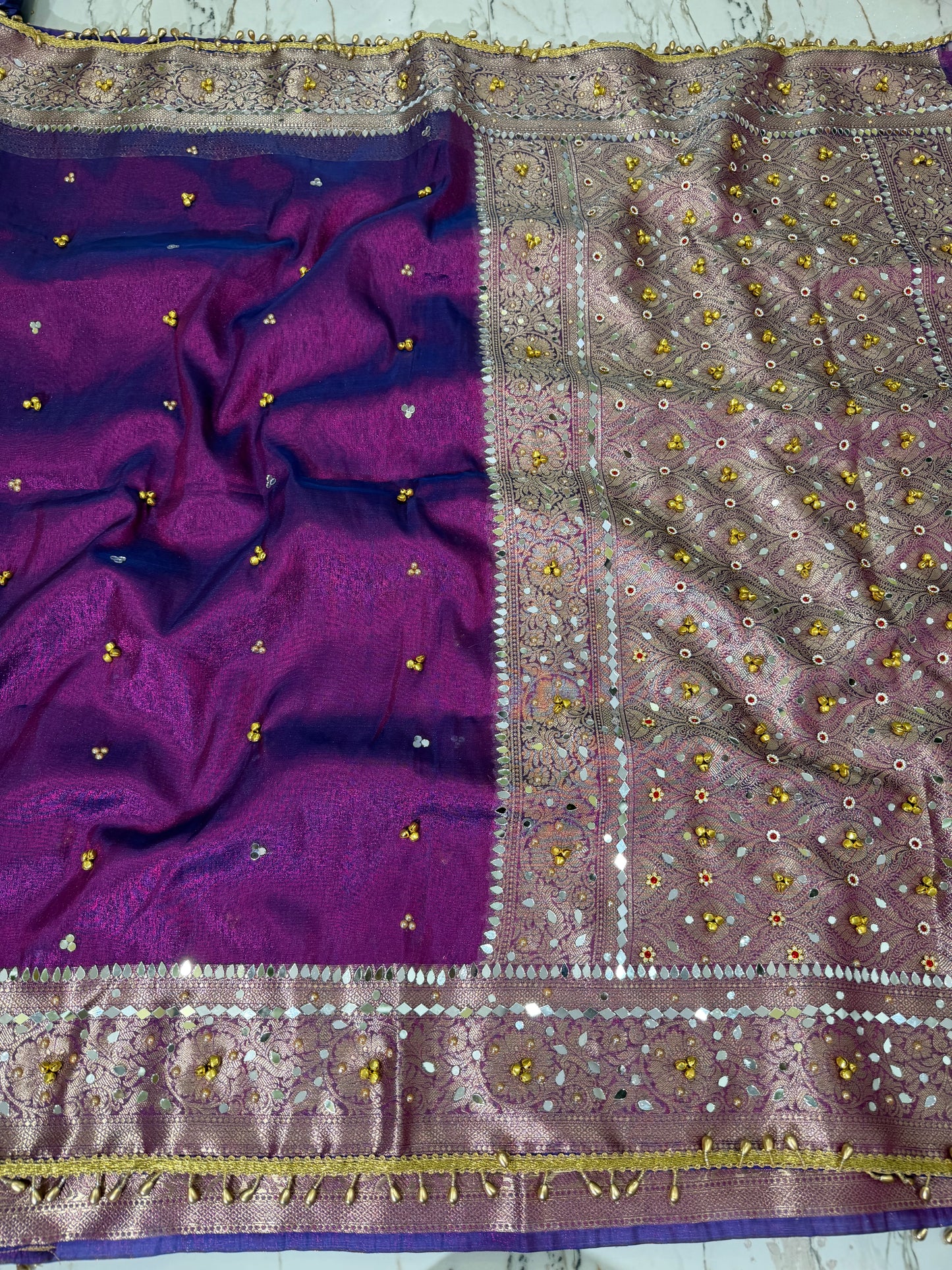 Banarasi Soft Tissue Silk Saree With Mirror And Ghunghroo Work