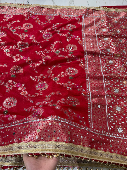 Banarasi Soft Georgette Silk Saree With Mirror and Pearl Work