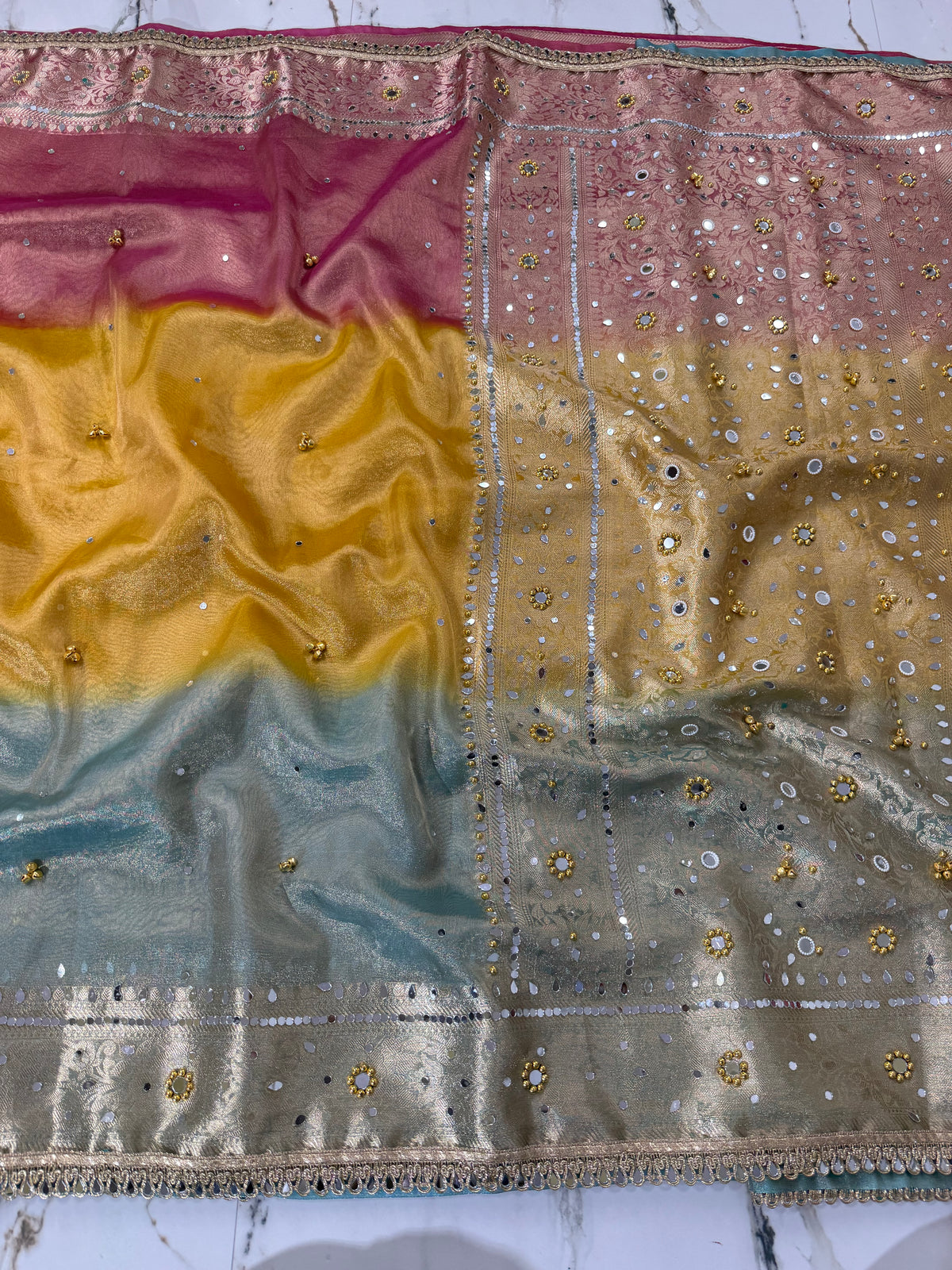 Banarasi Soft Tissue Silk Saree With Mirror And Ghunghroo Work