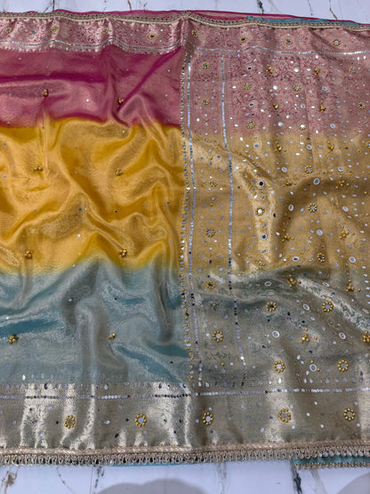 Banarasi Soft Tissue Silk Saree With Mirror And Ghunghroo Work