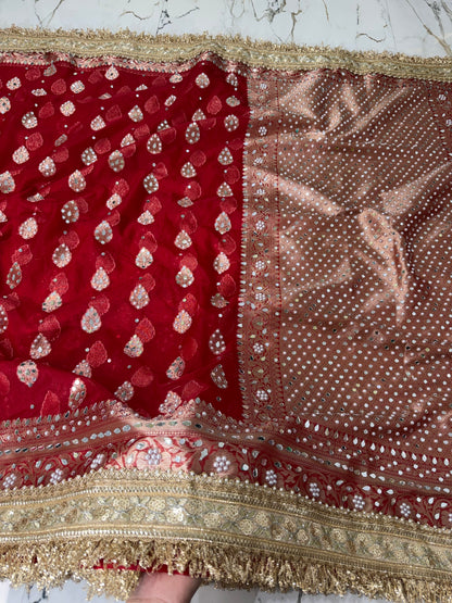 Banarasi Soft Kora Silk Saree With Mirror And Pearl Work