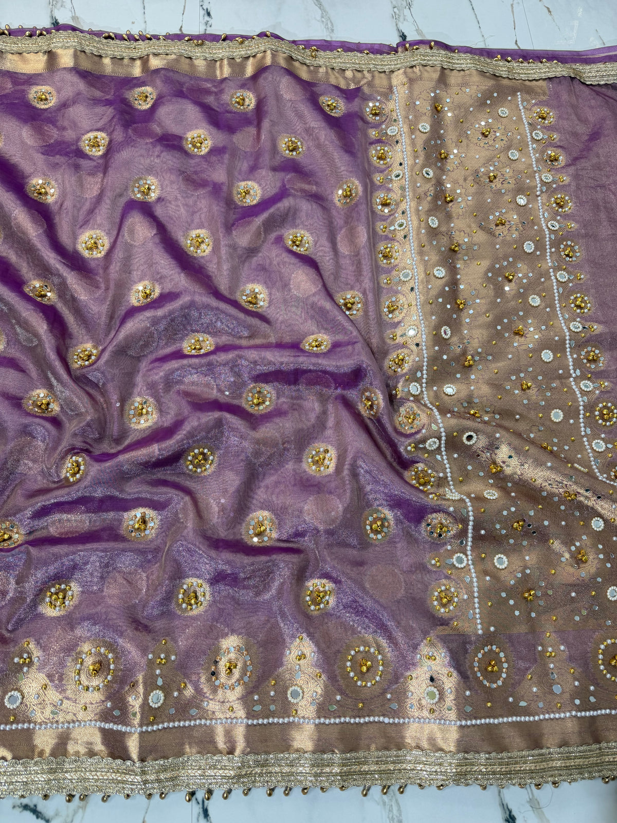 Banarasi Soft Tissue Silk Saree With Mirror And Ghunghroo Work